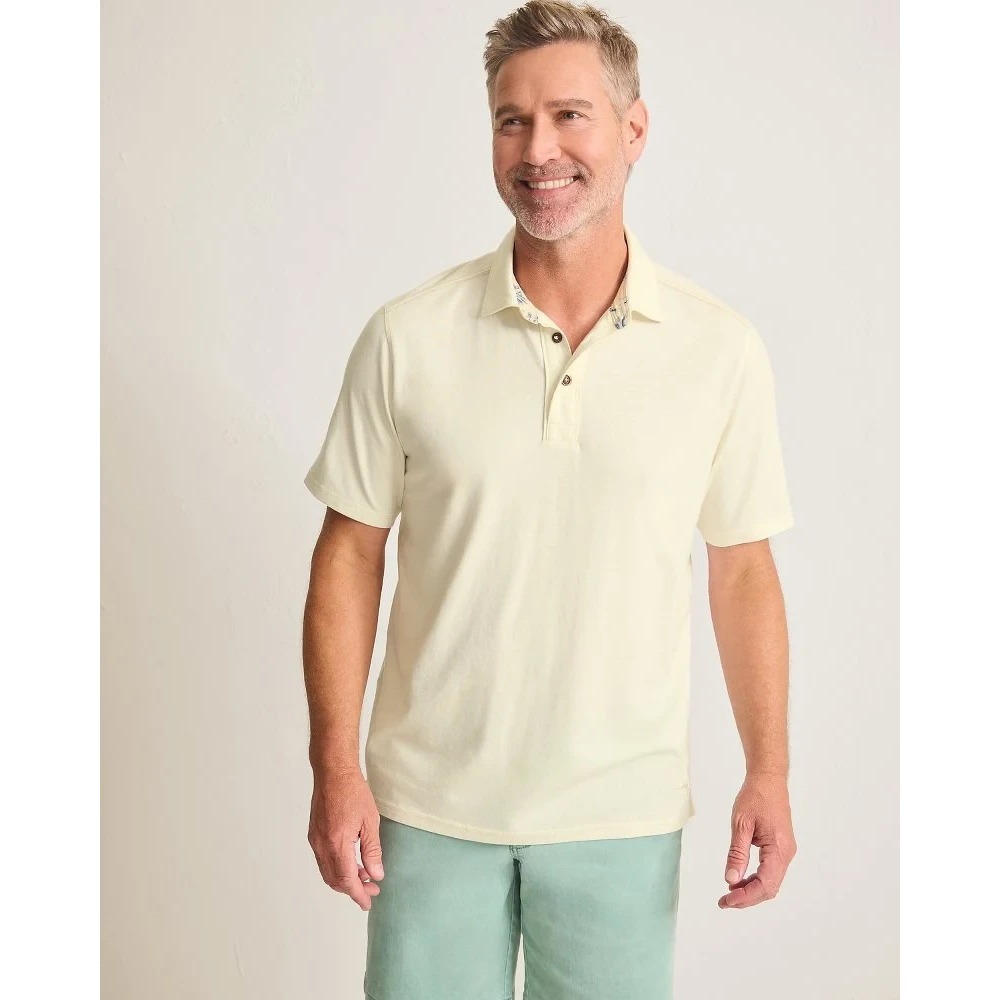 Tommy Bahama Harbor Isles Indigo Palms Polo Shirt Mens Large Coconut Cream